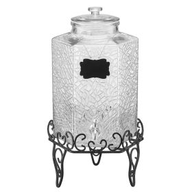 VEVOR Beverage Dispenser: 2.5 Gallon Drink Dispensers for Parties, Glass Juice Dispenser with Metal Stand, Stainless Steel Spigot