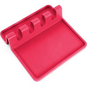 food 1pc Silicone Utensil Rest With Drip Pad For Multiple Utensils; Heat-Resistant; BPA-Free Spoon Rest & Spoon Holder For Stove Top (Color: Red)